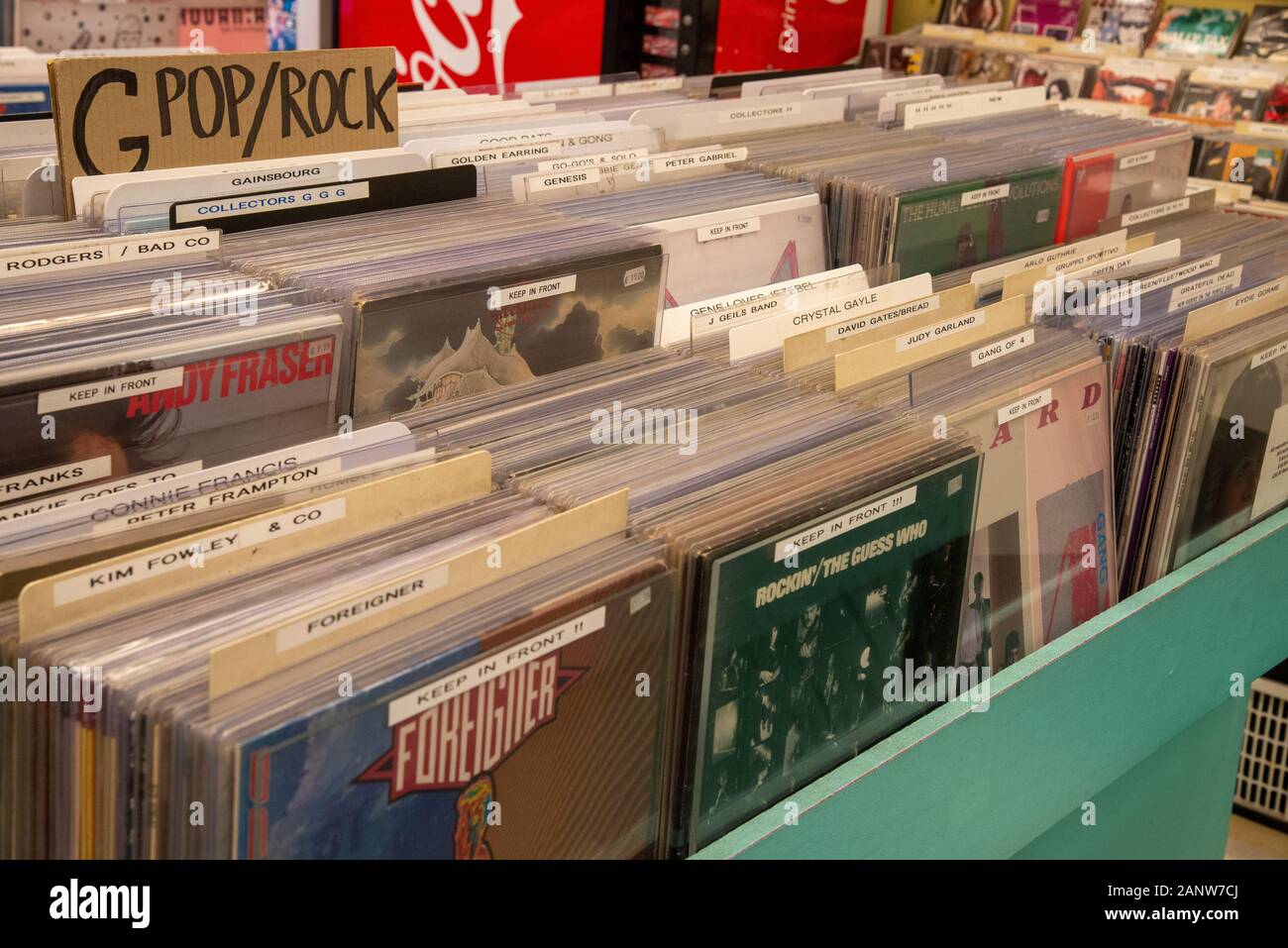 second hand records in shop Stock Photo