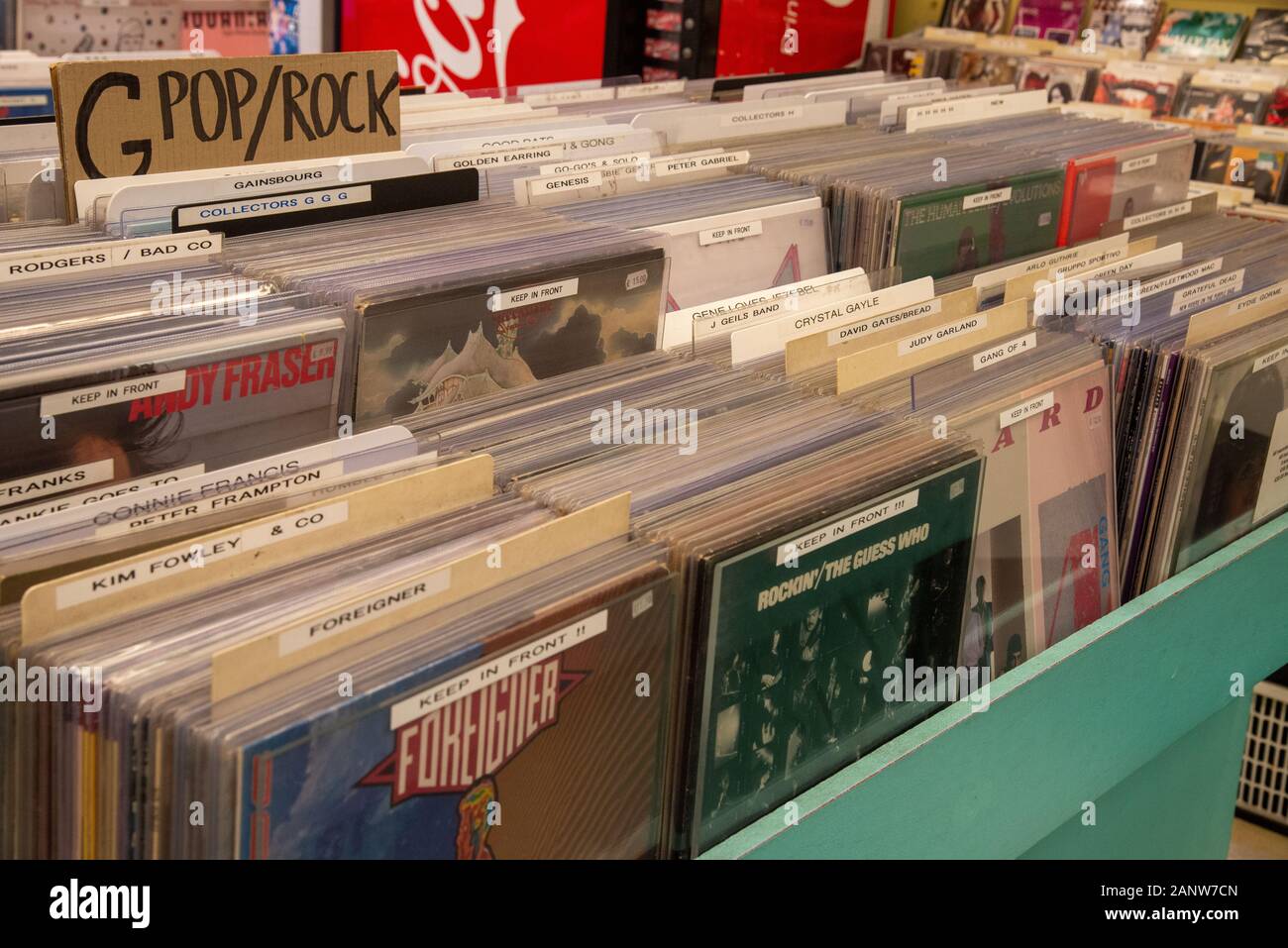 second hand records in shop Stock Photo