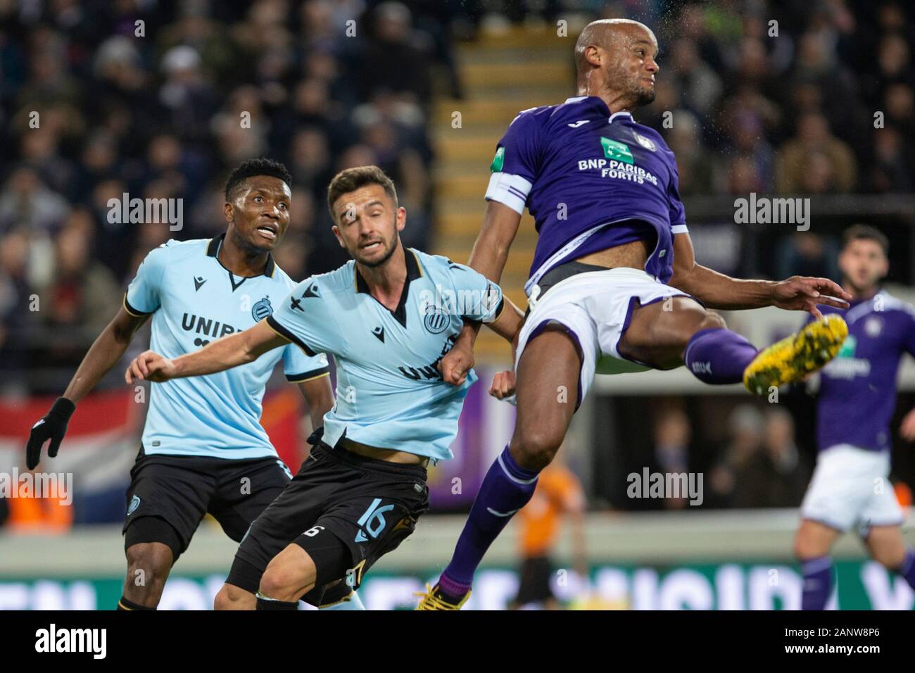 Brussels Belgium 19 January 2020 Siebe Schrijvers Of Club Brugge Fight For The Ball With Vincent
