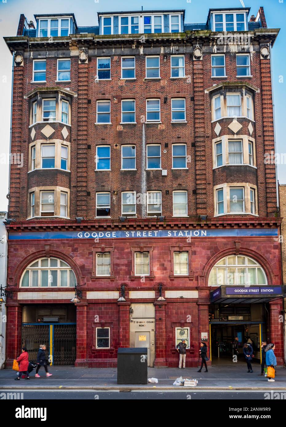 Goodge Street Station London. Goodge Street Tube Station on Tottenham Court Rd. Goodge Street Underground Station on the Northern Line. Opened 1907. Stock Photo