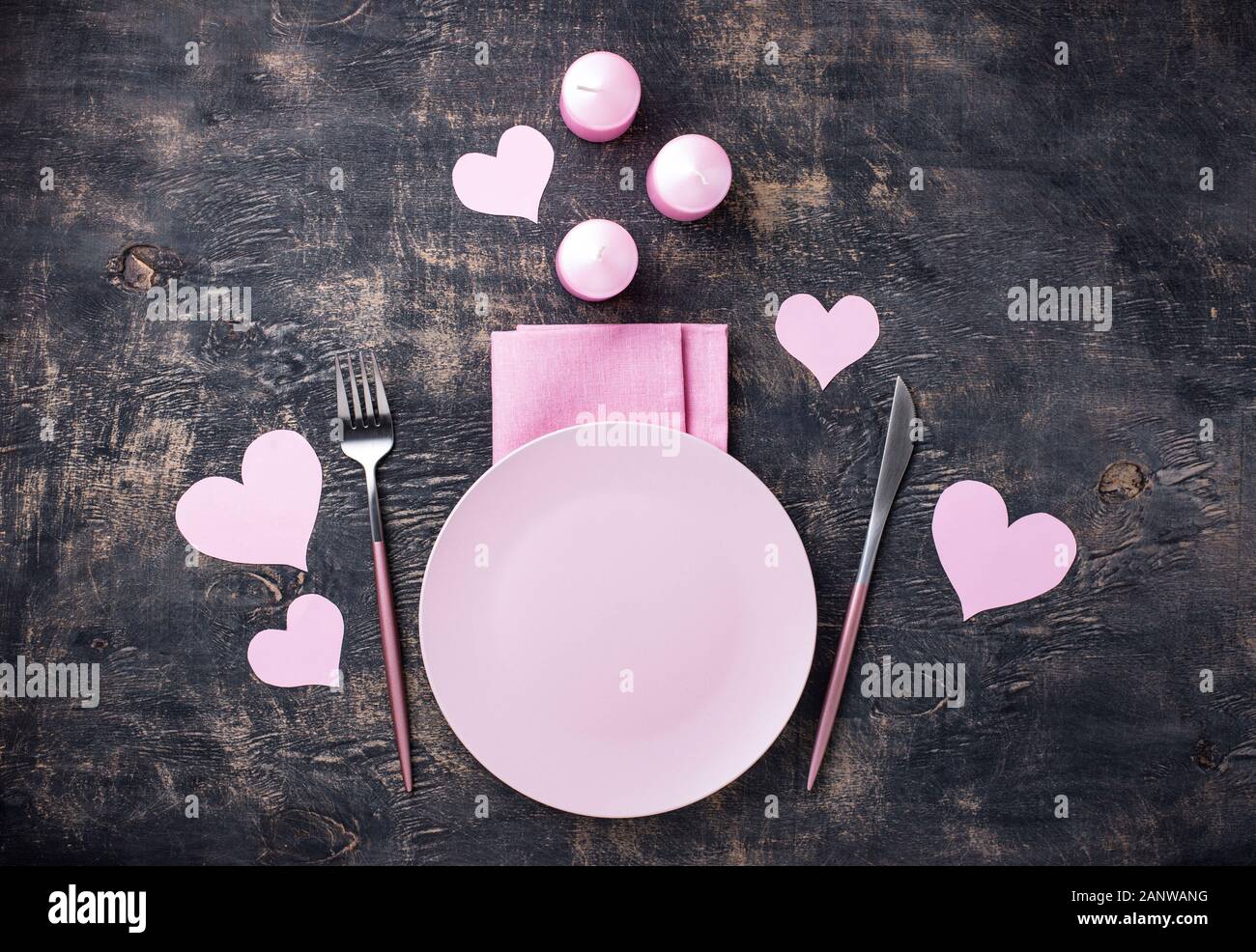 Valentines Day pink table setting Stock Photo