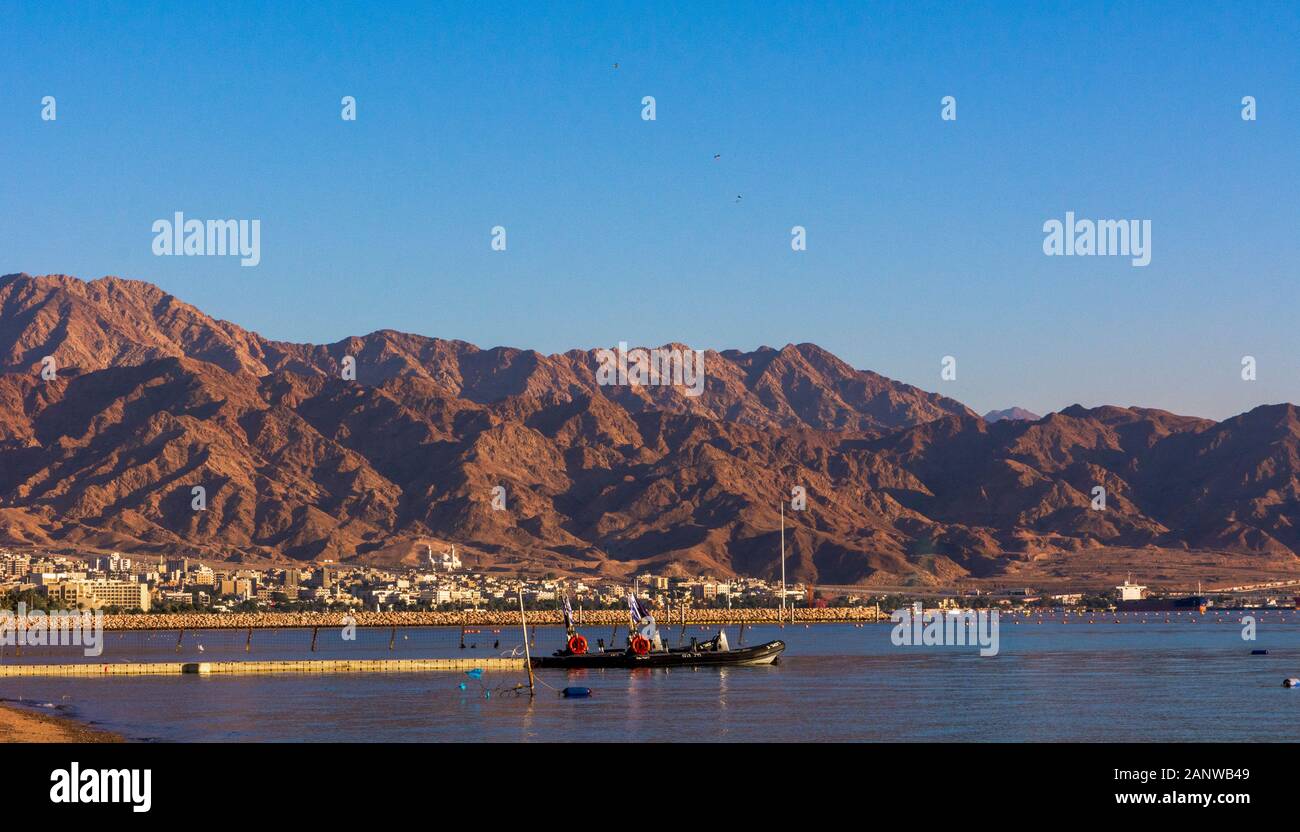 Jordan-Israel border in Aqaba Bay Stock Photo