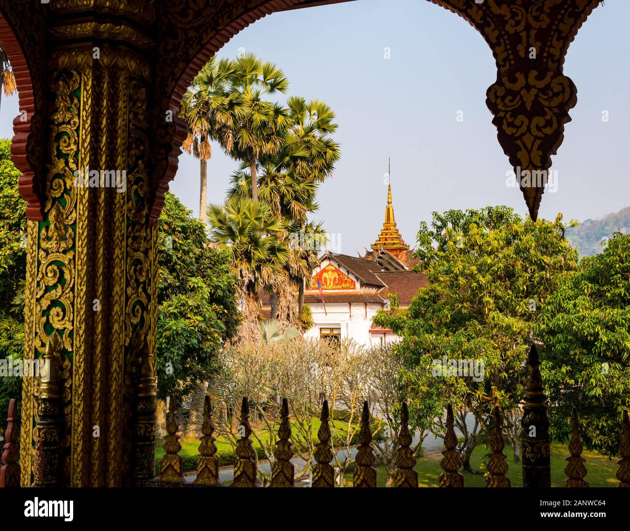 Royal Palace framed by temple, Luang Prabang, Laos, Southeast Asia Stock Photo