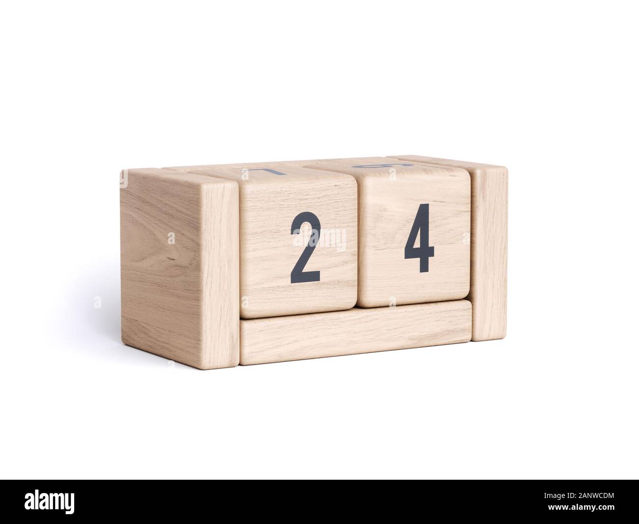 Wood block cube date day calendar. Business and holiday organizer reminder concept. 3d rendering illustration isolated on white background Stock Photo