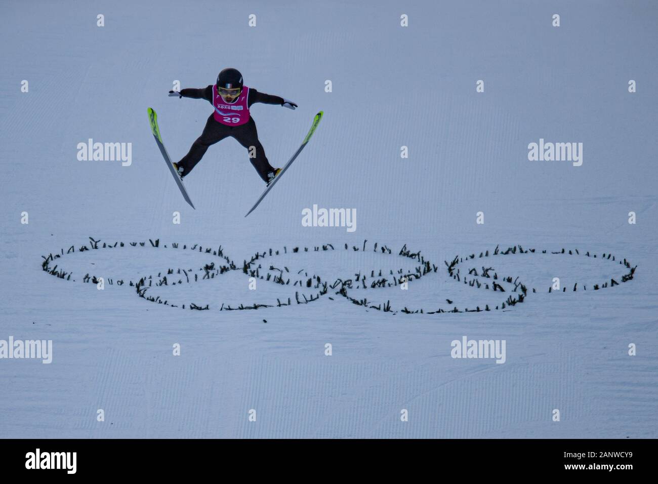 LAUSANNE, SWITZERLAND. 19th, Jan 2020. FOUBERT Valentin (FRA) competes in the Ski Jumping: Men's Individual Competition First Round during the Lausanne 2020 Youth Olympic Games at Les Tuffes Nordic Centre on Sunday, 19 January 2020. LAUSANNE, SWITZERLAND. Credit: Taka G Wu/Alamy Live News Stock Photo