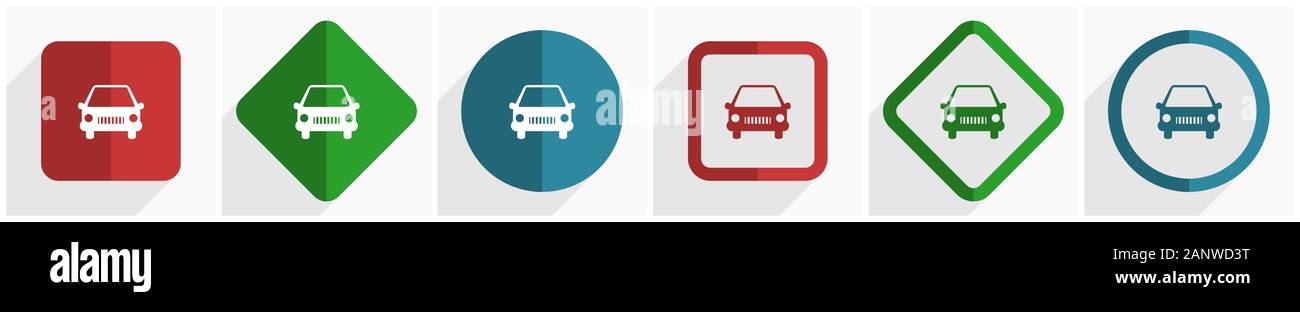 Car icon set, flat design vector illustration in 6 options for ...