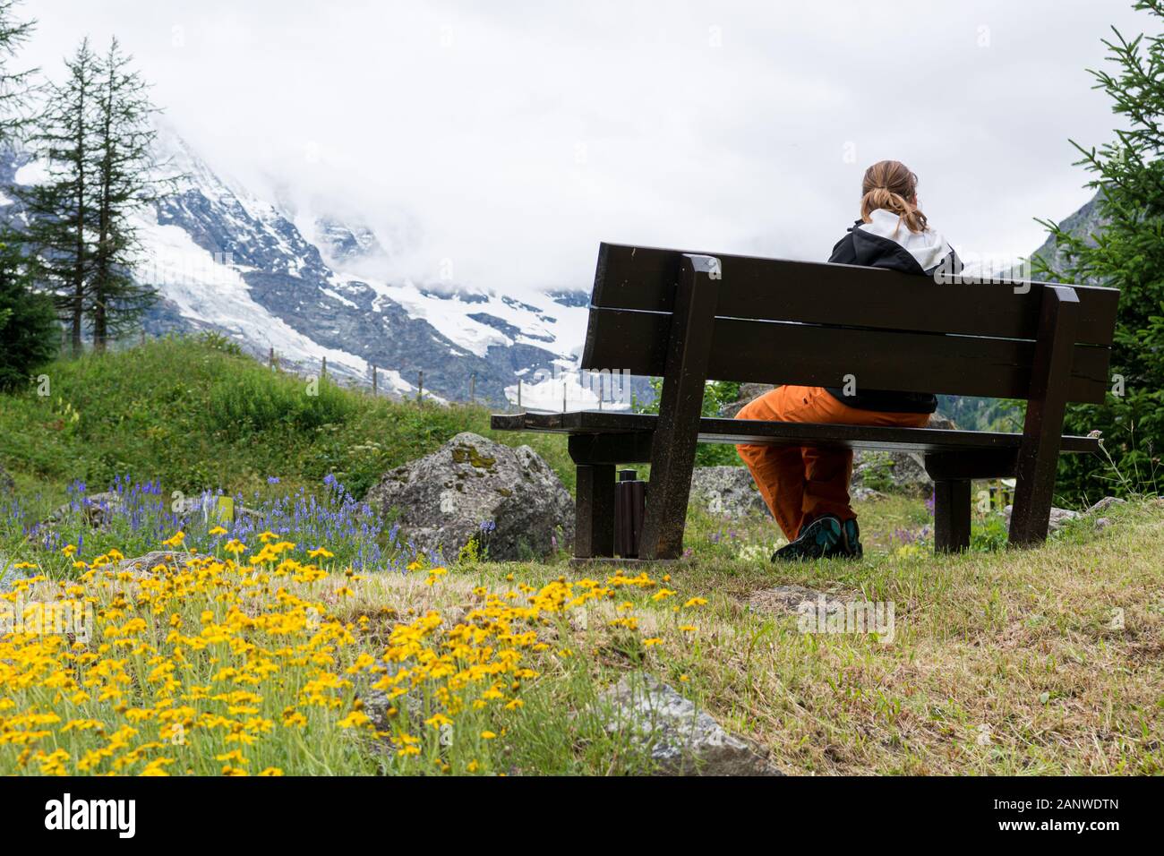 Woman sitting on bench back view hi-res stock photography and images ...