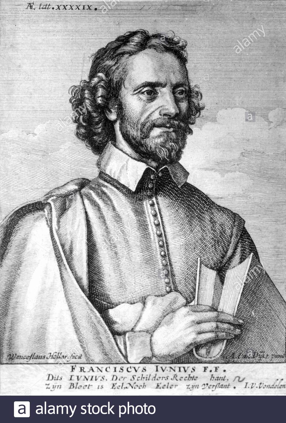 Franciscus Junius the Elder, born François du Jon, 1545 – 1602, was a French Reformed scholar, Protestant reformer and theologian, etching by Bohemian etcher Wenceslaus Hollar from 1639 Stock Photo