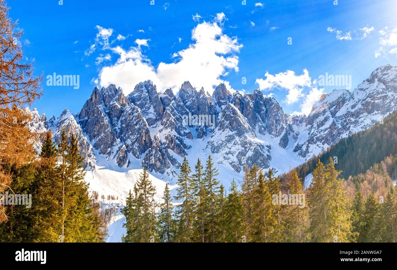 Winter landscape in Dolomites, San Candido / Innichen Stock Photo