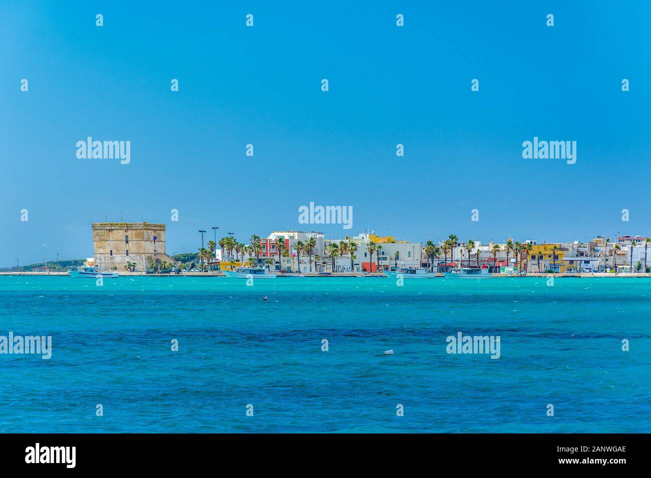 Porto Cesareo sea promenade and harbour near Lecce, Puglia, Italy by Mediterranean (Ionian) Sea Stock Photo