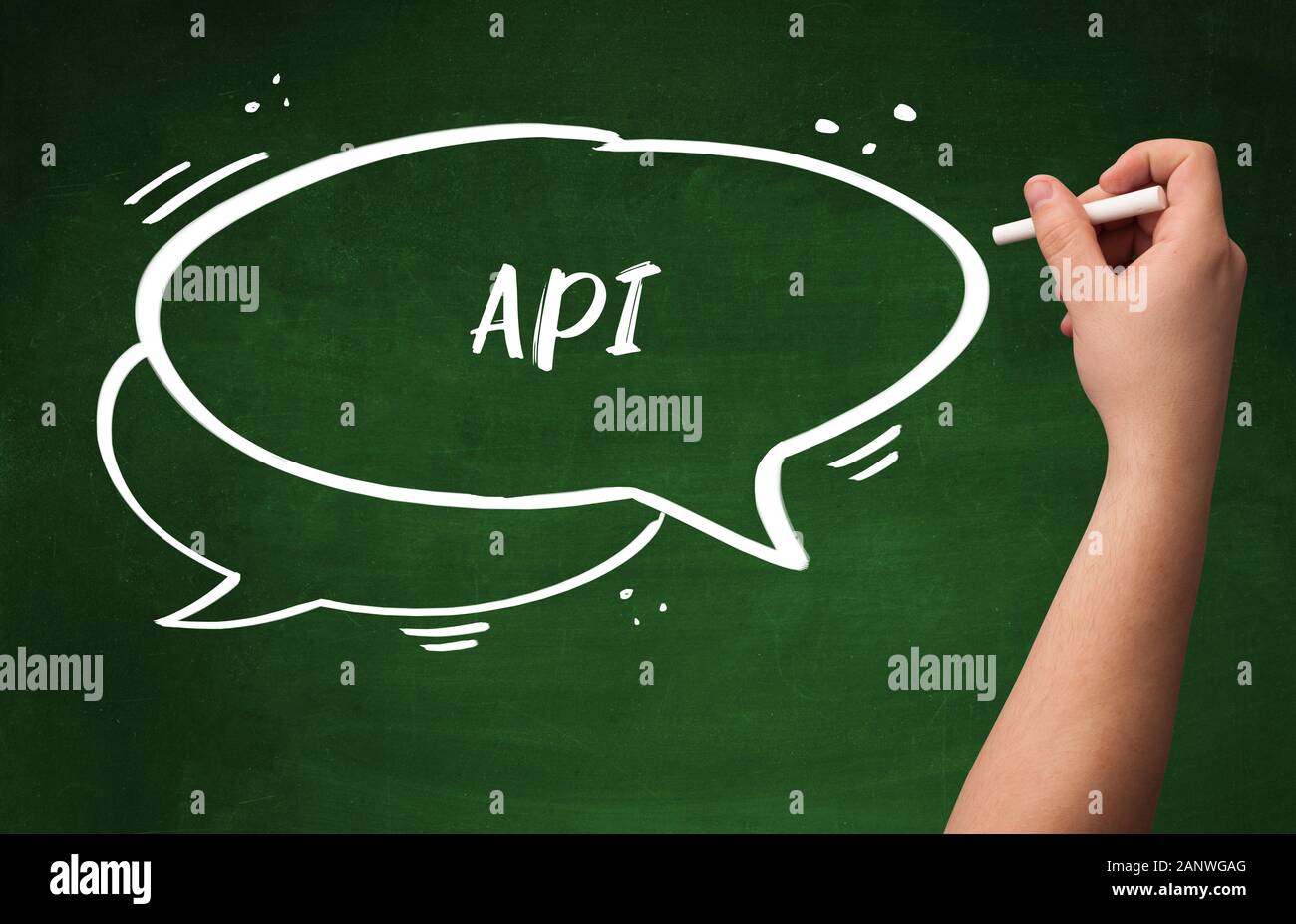 Hand drawing api abbreviation with white chalk on blackboard stock