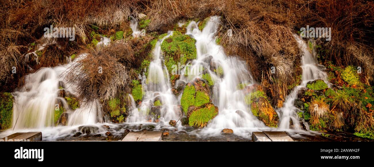 Small waterfalls come to the surface as springs Stock Photo