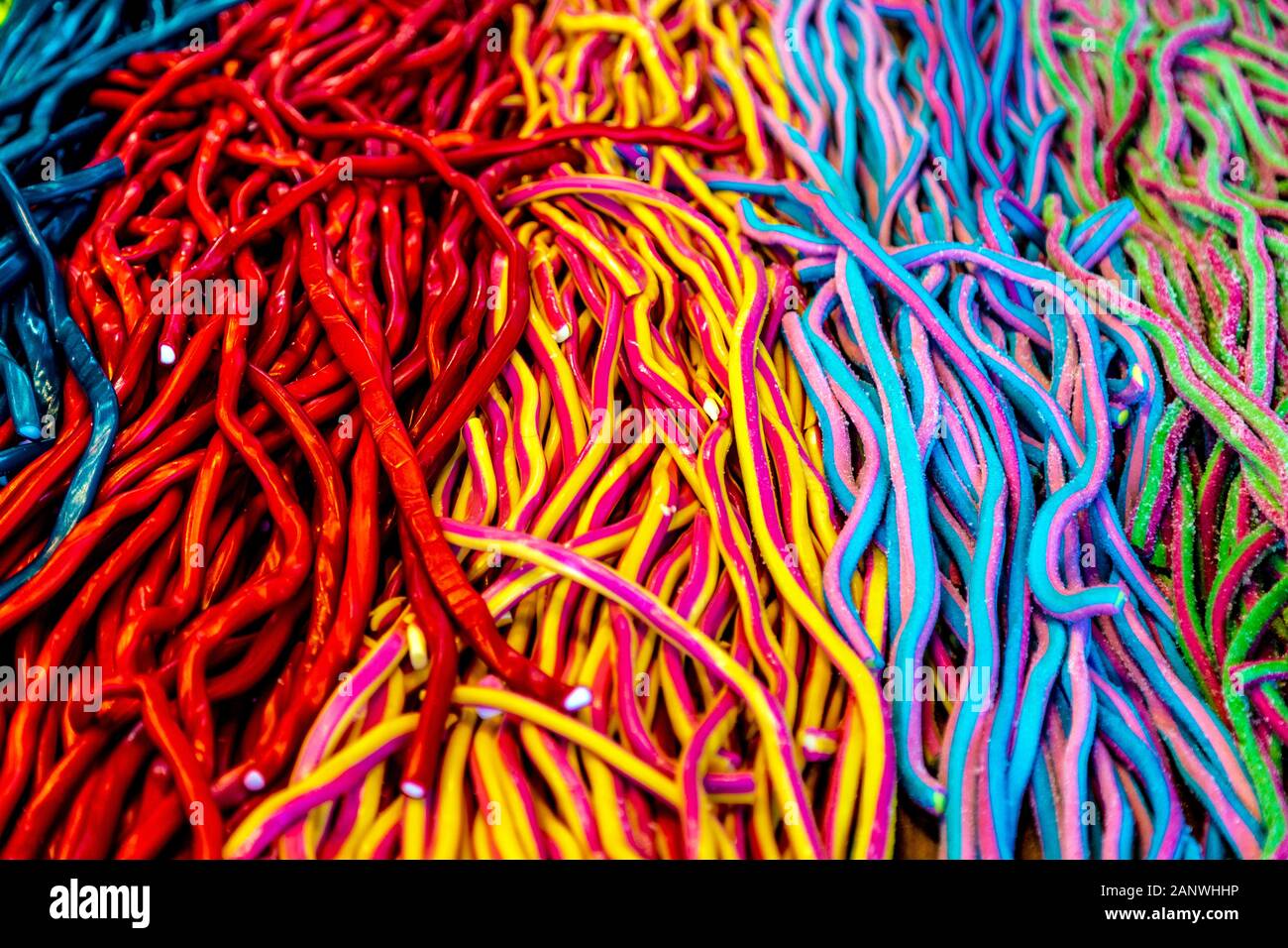 Colourful chewy jelly string candy, Christmas by the River market at