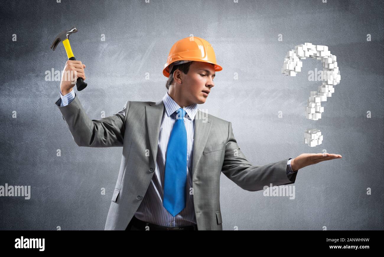 Businessman going to crash question mark Stock Photo Alamy