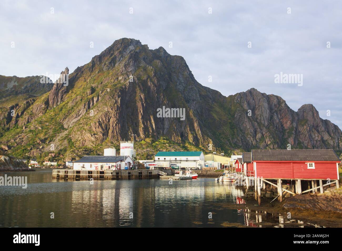 Beautiful super wide-angle winter summer view of Svolvaer, Norway ...