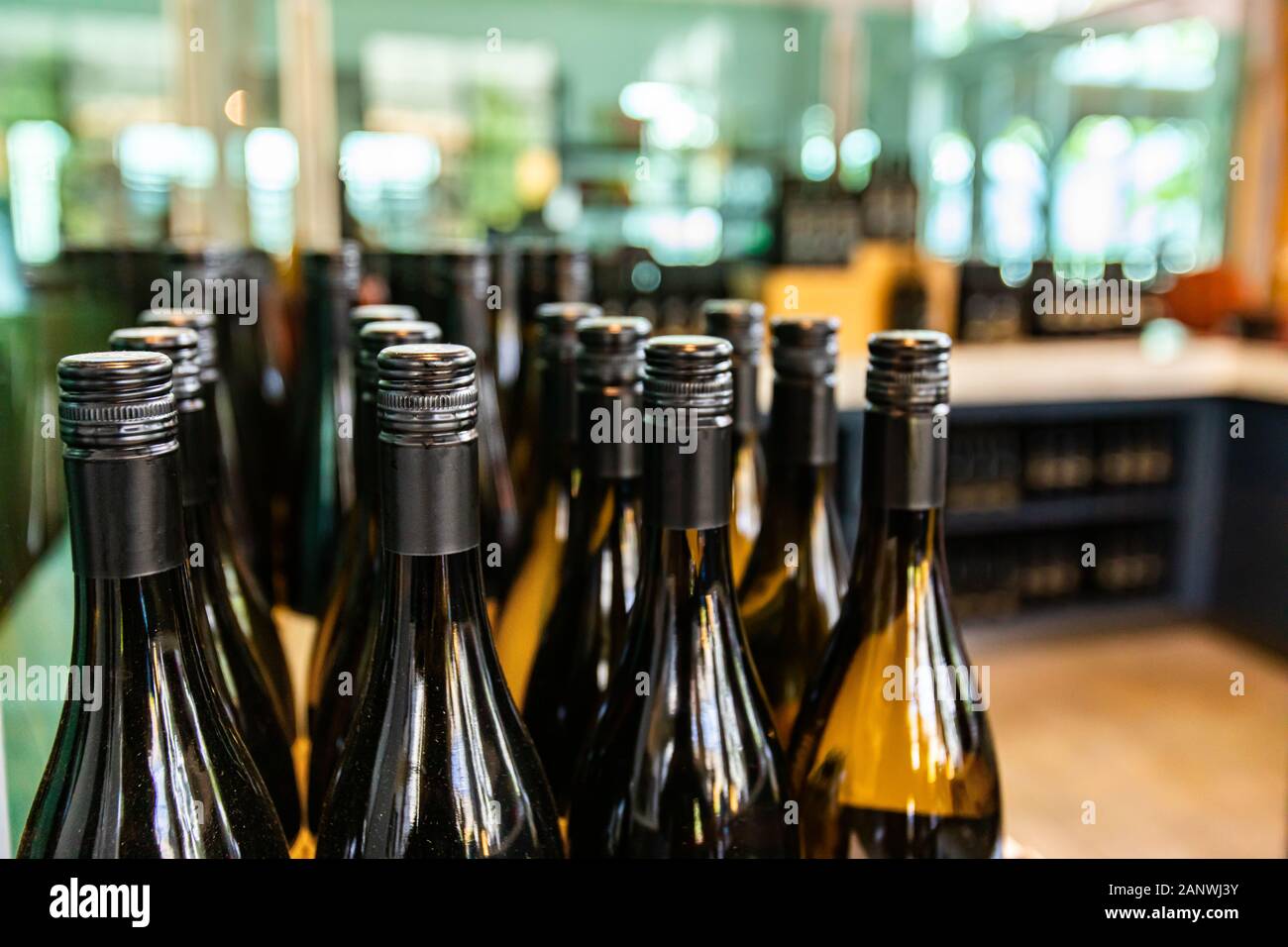 dark amber glass wine bottles top, seal, neck and shoulder close up