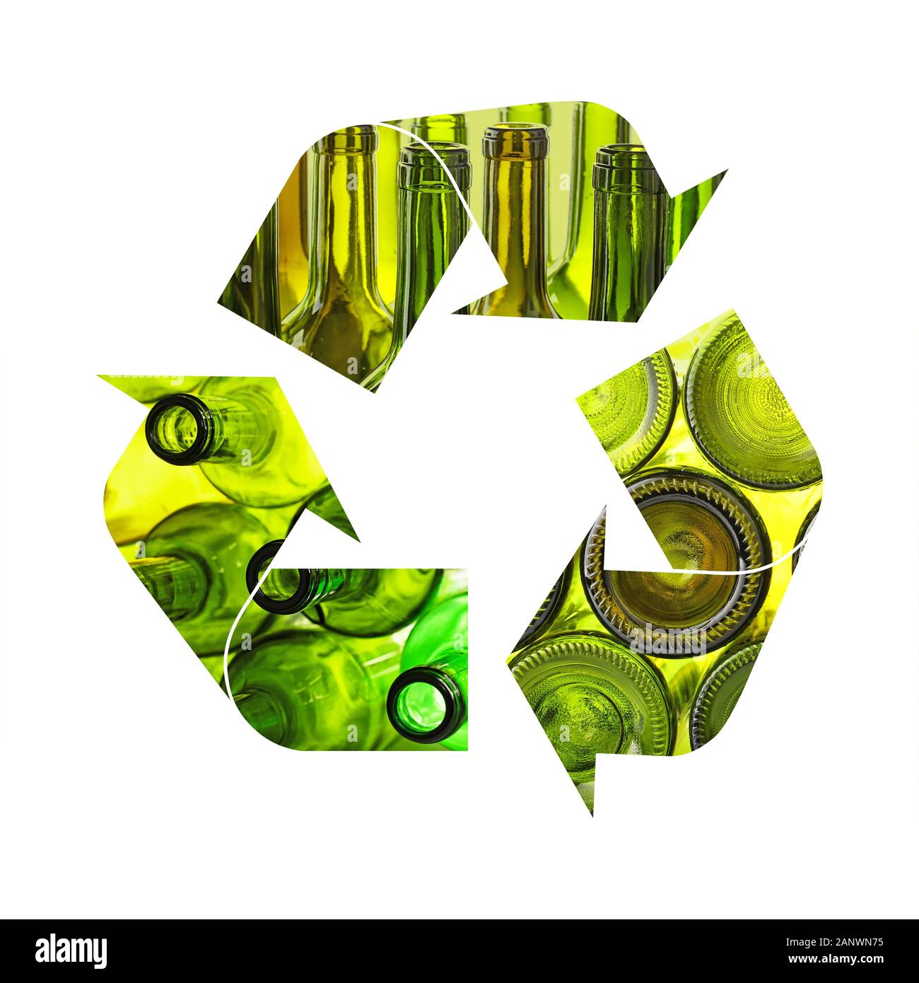 Illustration of recycling symbol of green glass bottles isolated on