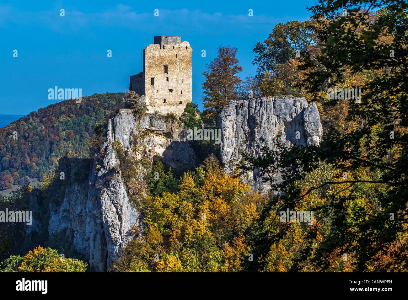 Burgruine Reußenstein im Herbst, BW, LKR Esslingen, Neidlingen Stock Photo