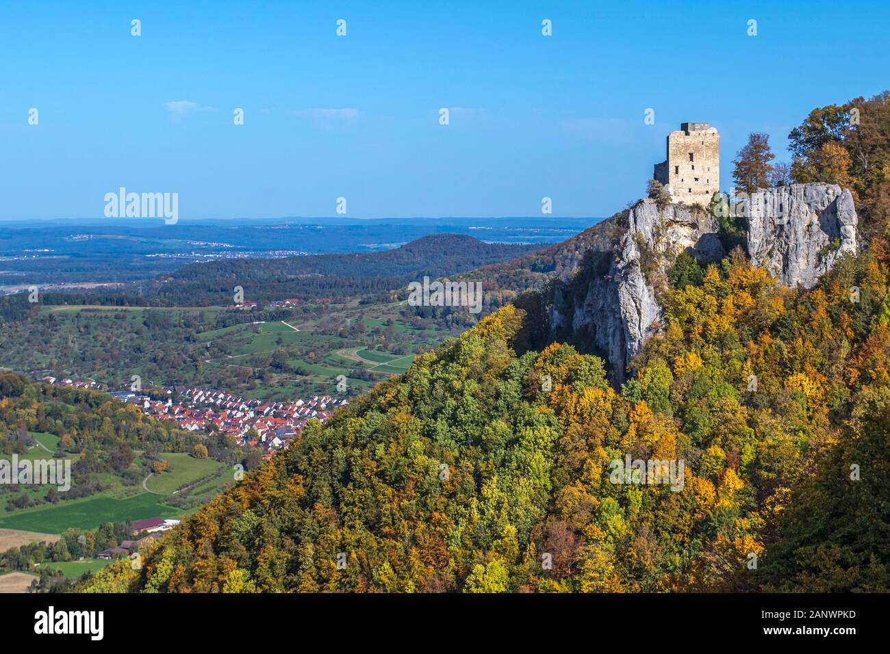 Burgruine Reußenstein im Herbst, BW, LKR Esslingen, Neidlingen Stock Photo
