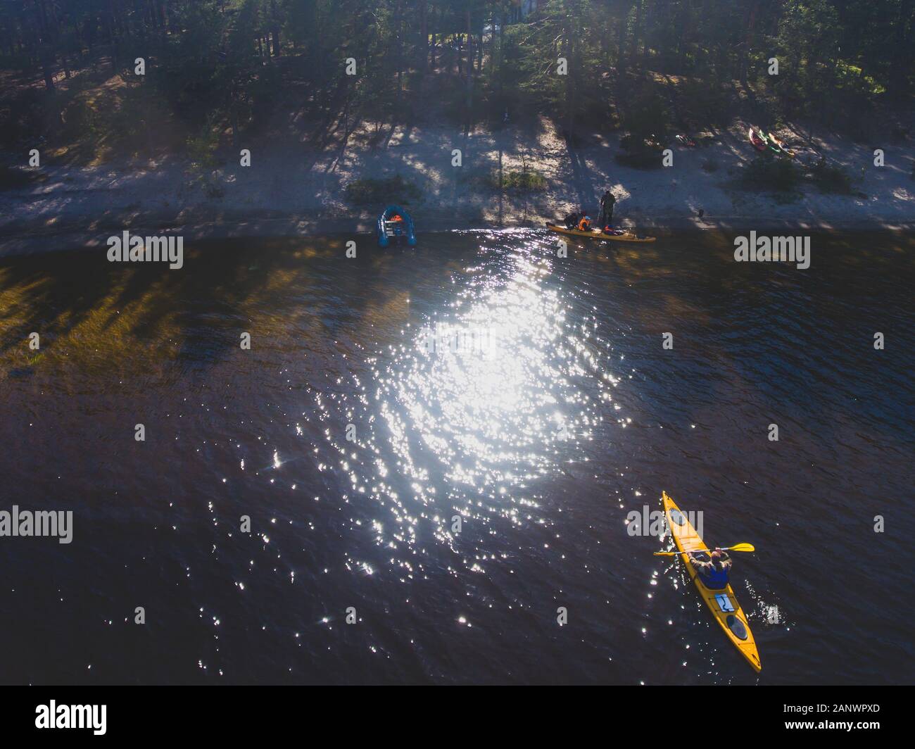 A process of kayaking in the lake skerries, with canoe kayak boat