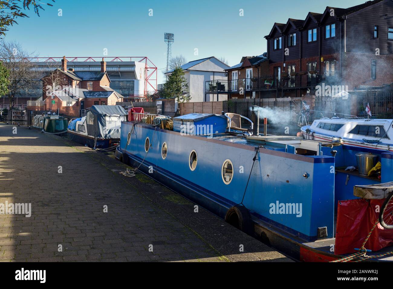 Living in Barge In Winter on The Nottingham Canal, UK. Stock Photo