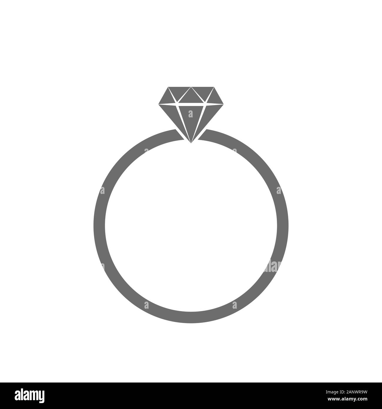 Gray wedding ring icon in flat design. Ring with diamond isolated on