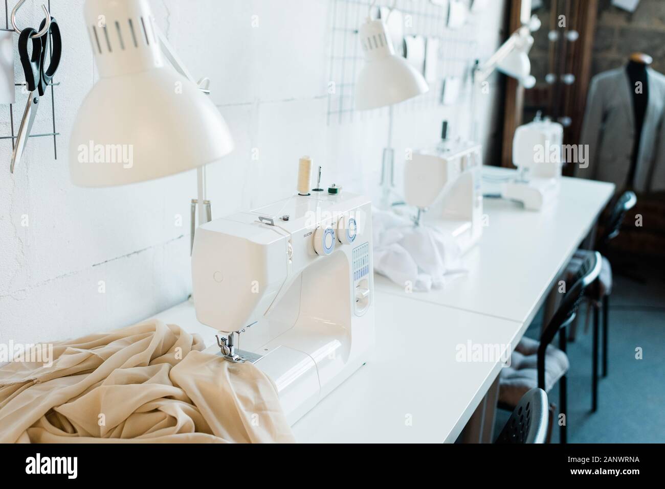 Sewing machines in row Stock Photo Alamy