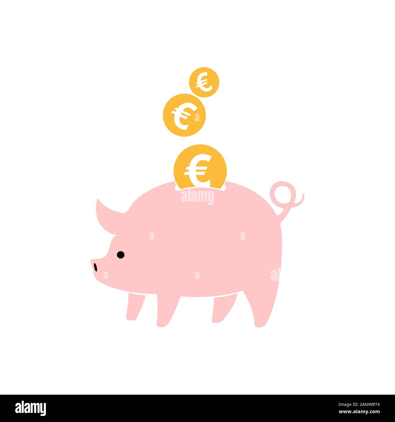 Pink piggy bank and gold coins isolated. Piggy bank with falling euro ...