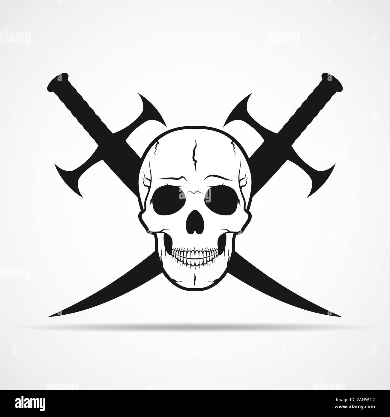 Human skull and two swords isolated on light background. Vector illustration Stock Vector