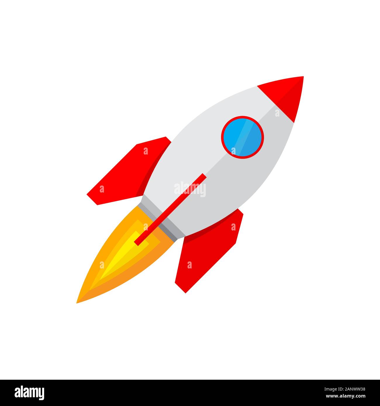 Colored rocket ship icon in flat design. Simple spaceship icon isolated