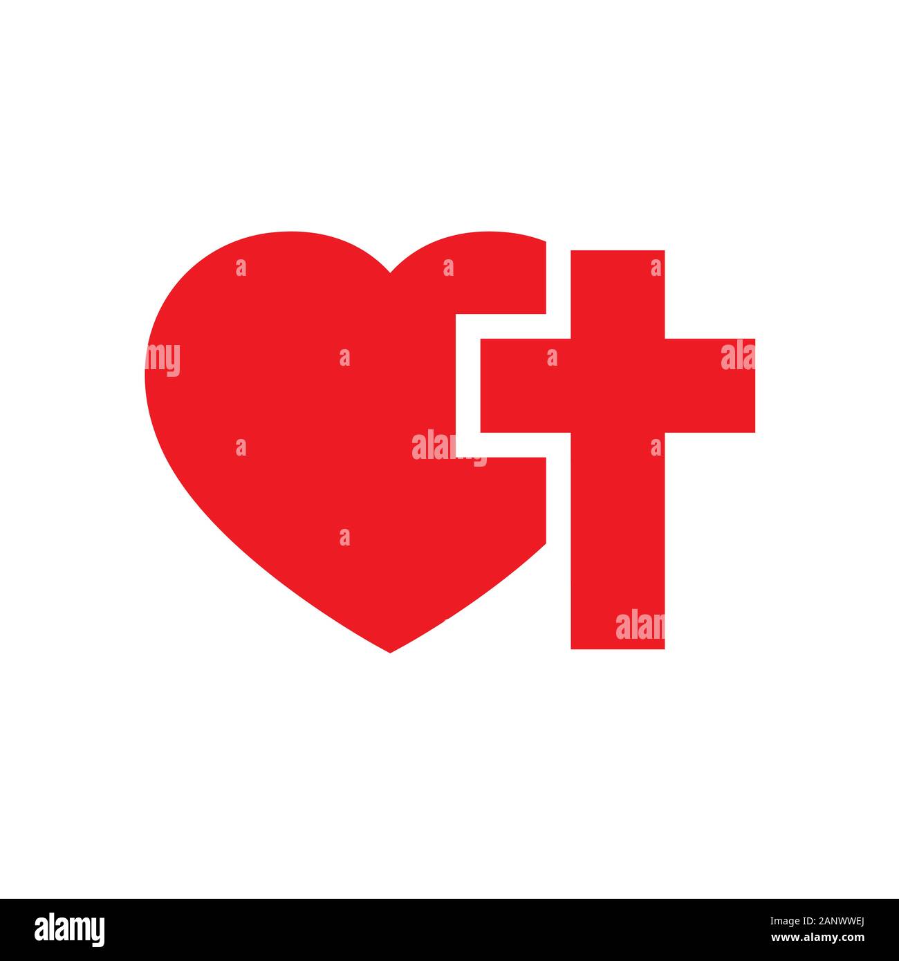 Christian cross and silhouette of heart. Red symbol of christian love ...