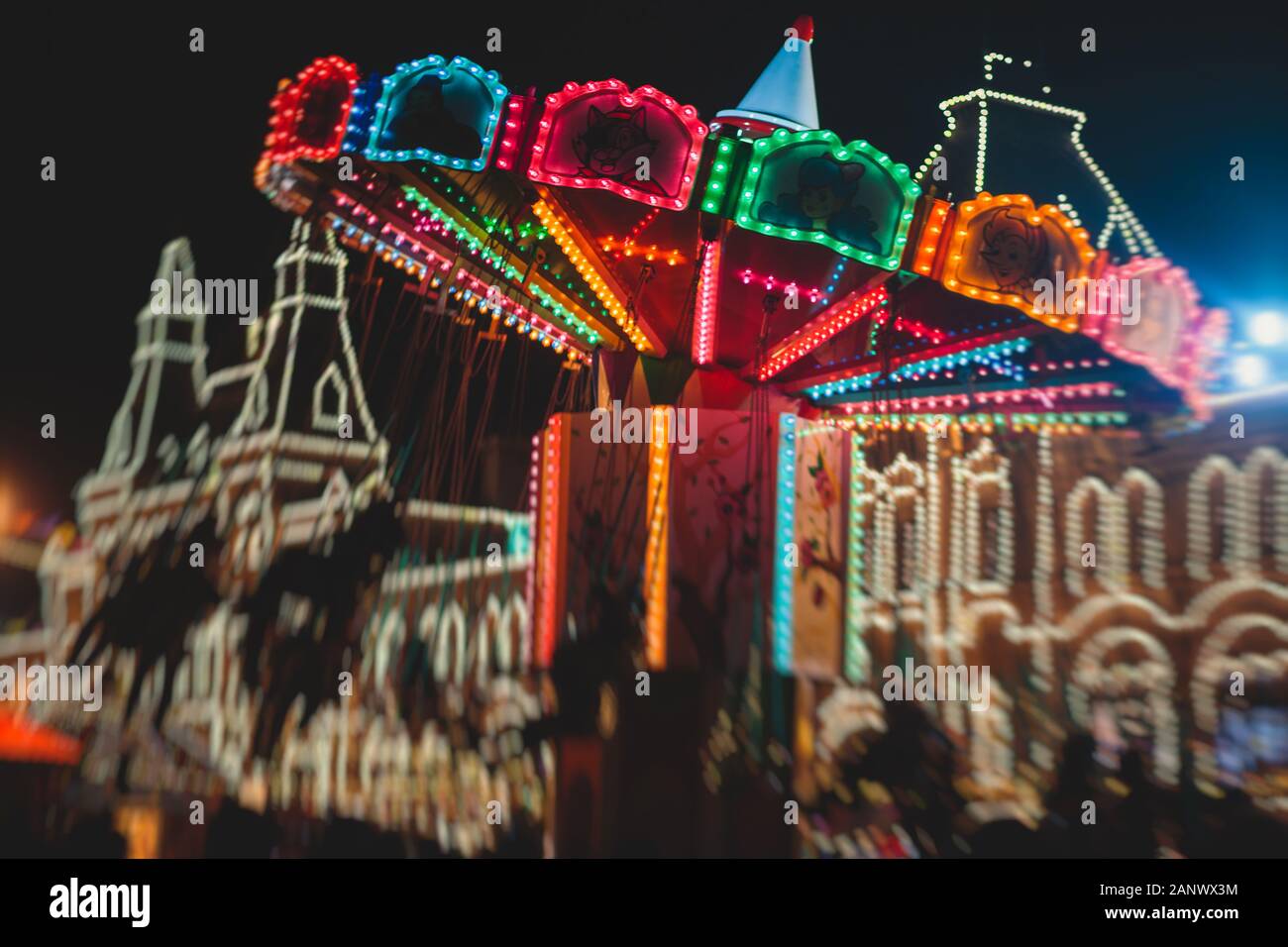 Moscow streets with New Year decoration, Christmas illumination on the Red Square, with Christmas market fair, with Saint Basil's Cathedral, Russia Stock Photo