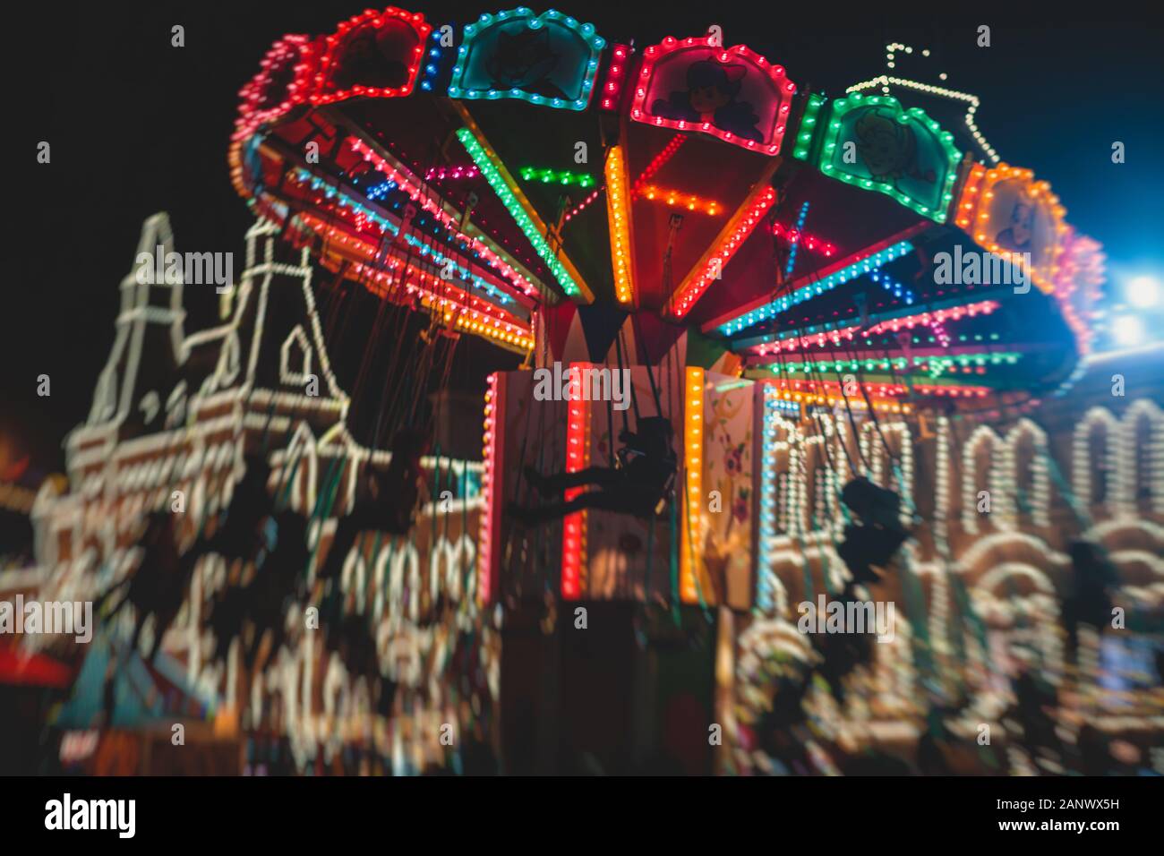 Moscow streets with New Year decoration, Christmas illumination on the Red Square, with Christmas market fair, with Saint Basil's Cathedral, Russia Stock Photo