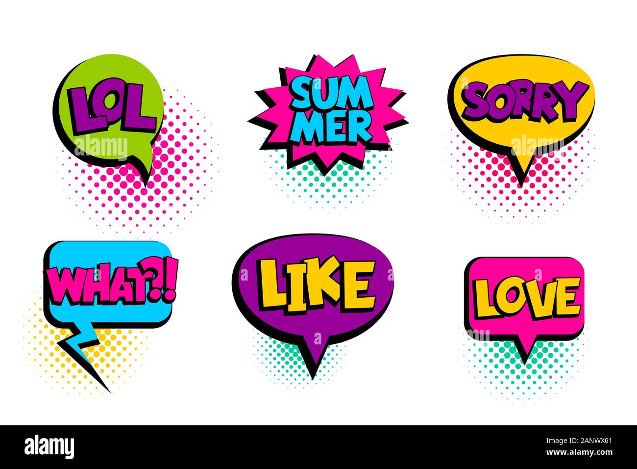 Sorry, love, like set speech bubble comic text Stock Vector