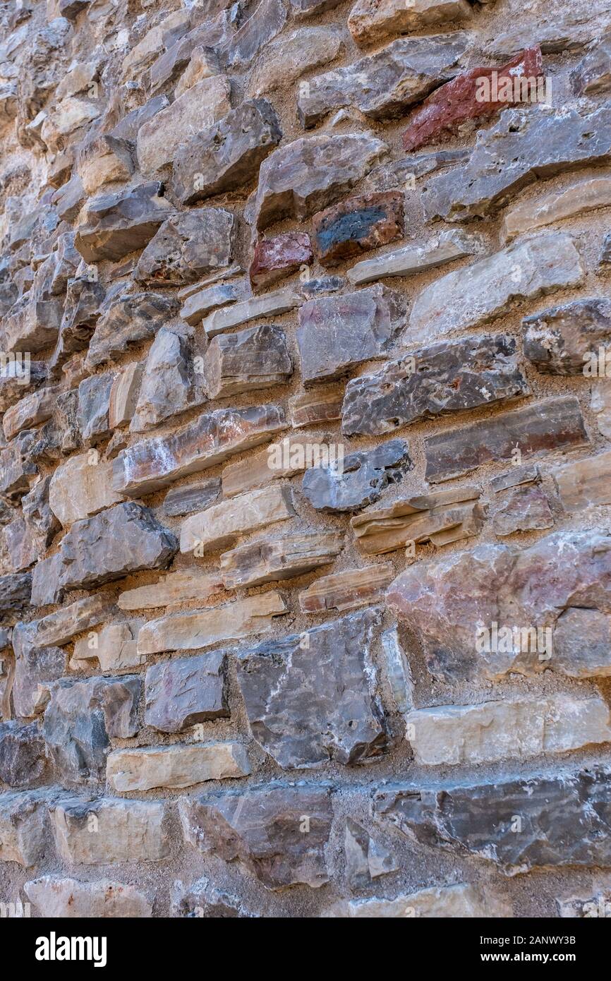Old stone wall perspective. close-up of an ancient medieval wall Stock ...