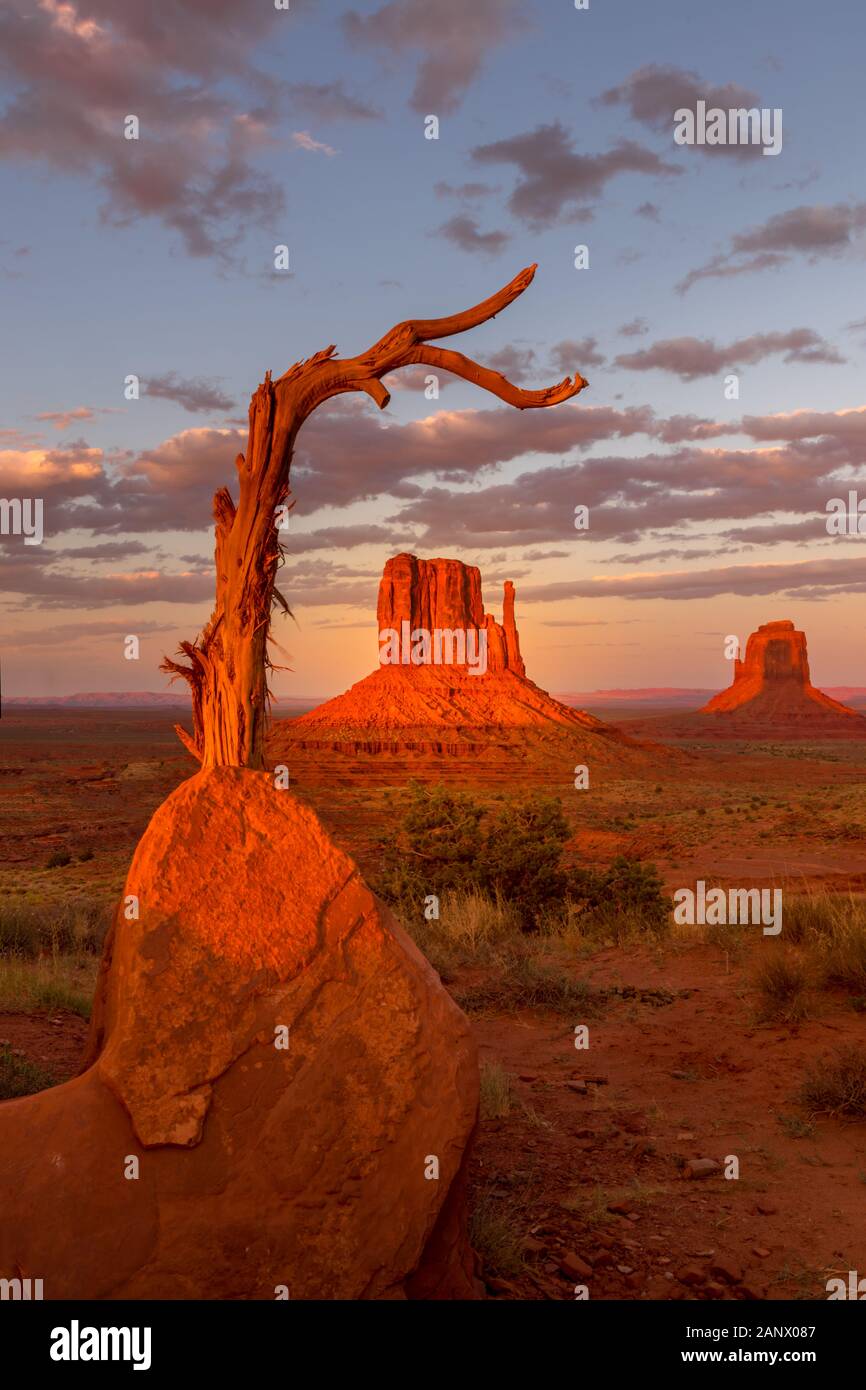 Monument Valley, twice a year the shadow is casted on middle butte. Rare spactacle Stock Photo
