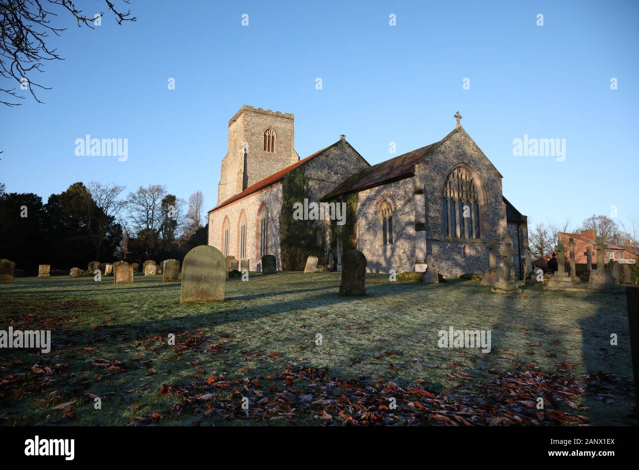 Early Morning Sun Lights Up St Mary S Church For The Sunday Morning Church Service In Hillington Norfolk Uk On January 19 Stock Photo Alamy