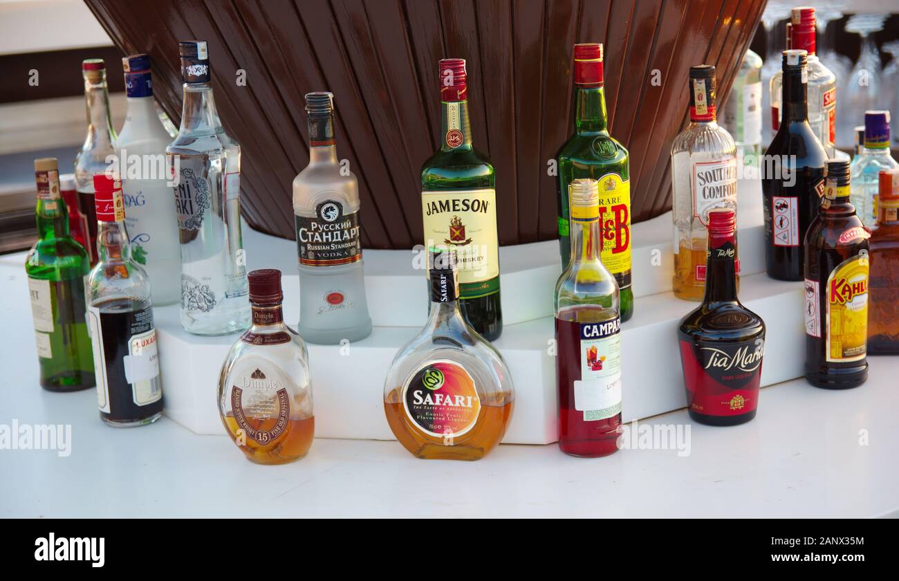 alcoholic drink stand. exclusive drinks in the bar Stock Photo Alamy