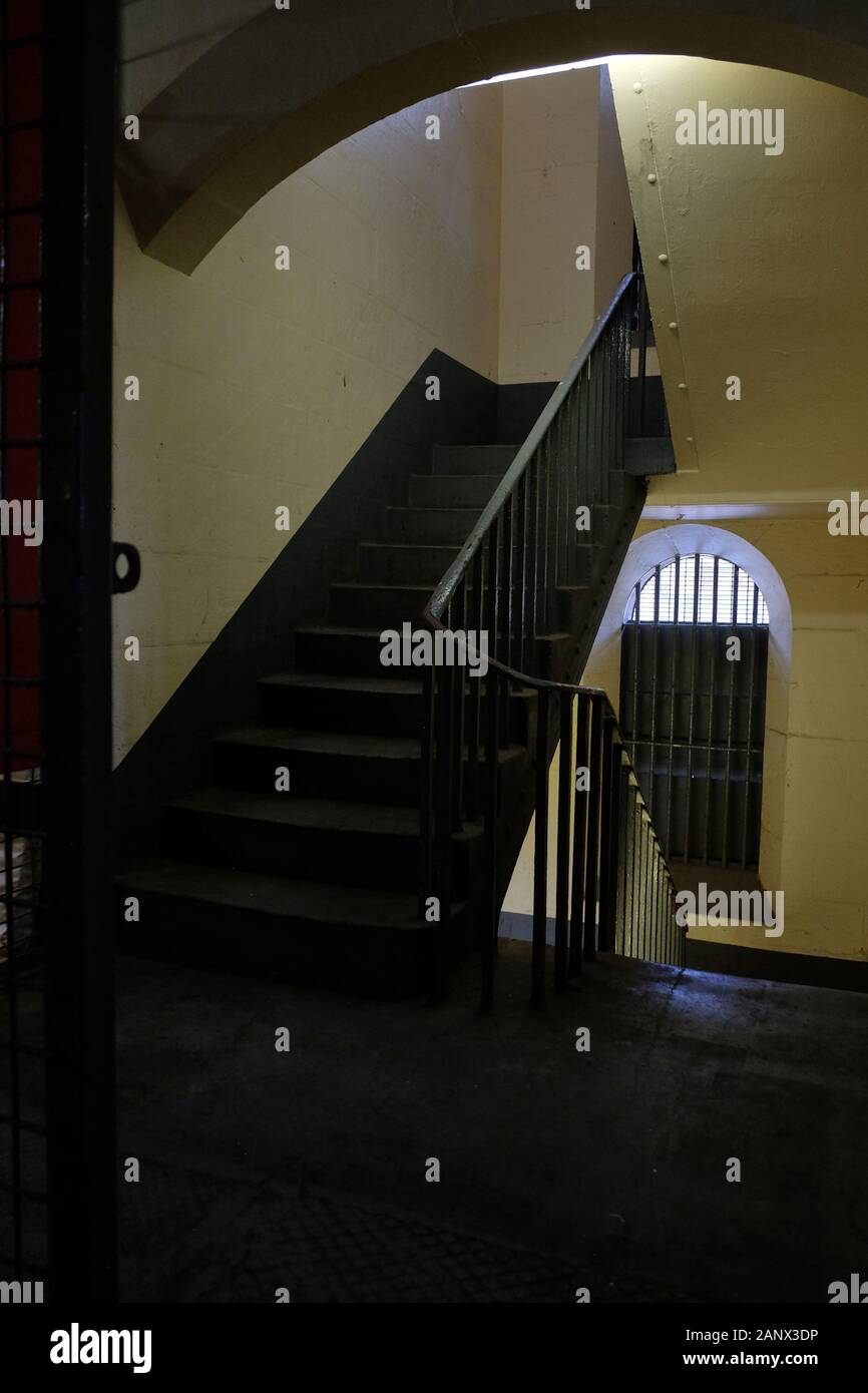 Stairs inside a Victorian era wing at Parramatta Gaol, Sydney, Australia Stock Photo