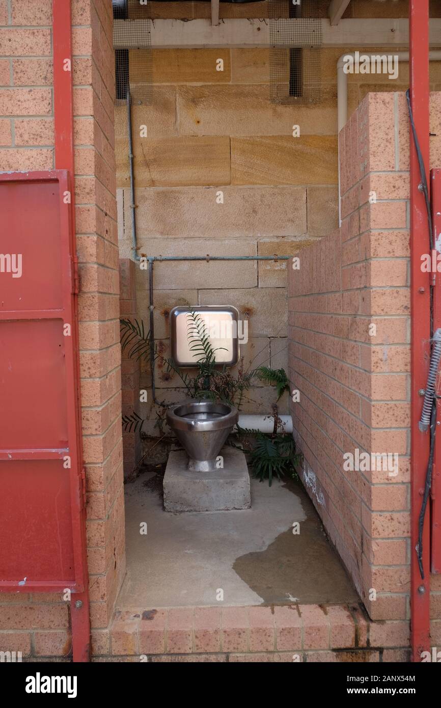 Stainless steel toilet near exercise yard Parramatta Gaol, Sydney, Australia Stock Photo