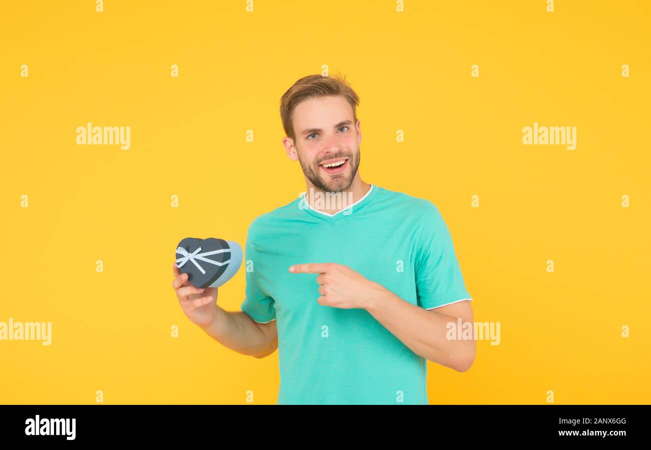 Your Valentine This Year Romantic Present Love And Heart Shop Assistant Present Product Happy Birthday To You Summer Shopping Sales Really Nice Purchase Man Heart Shaped Box Box Of Chocolates Stock Photo