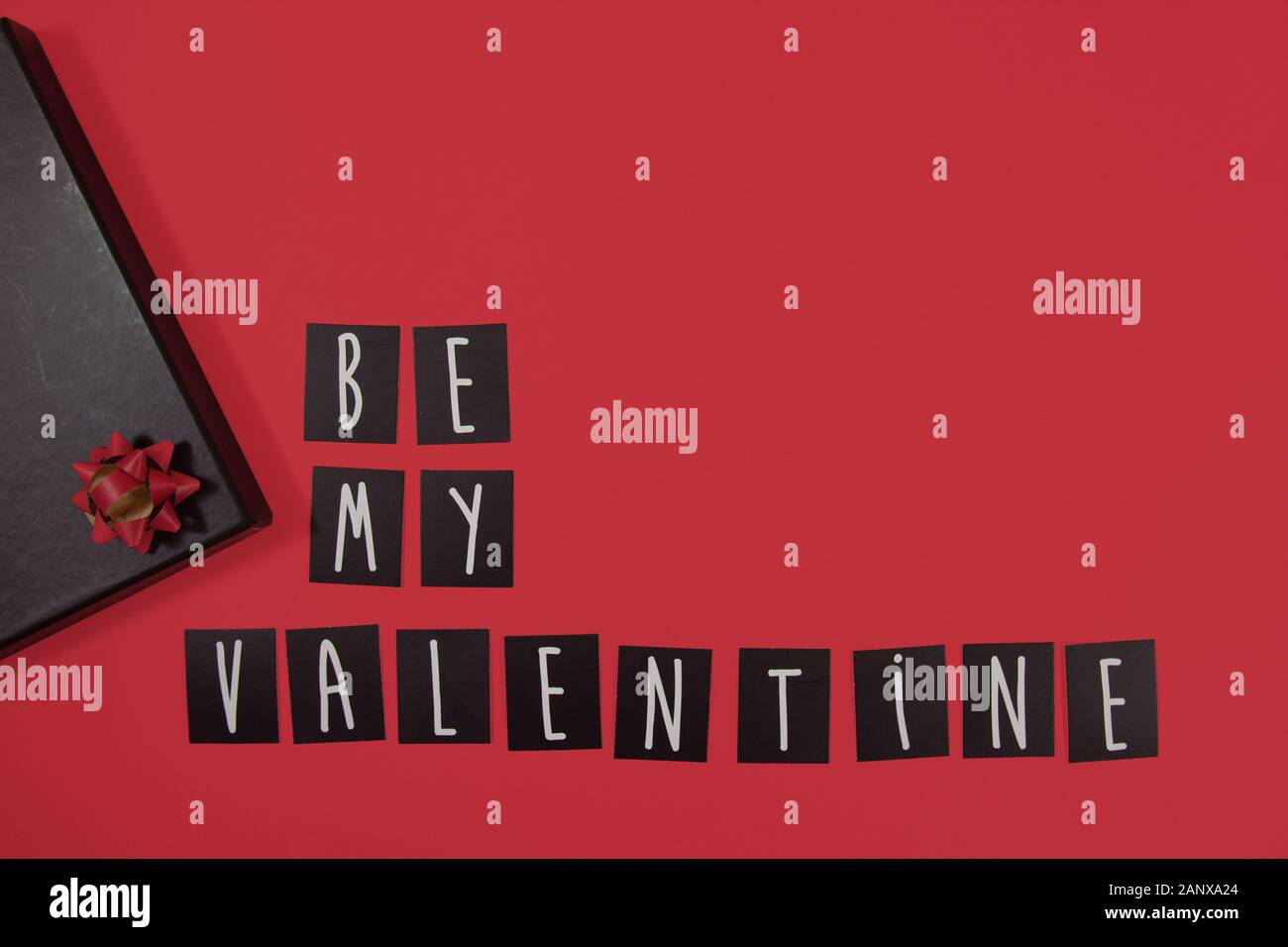 Phrase Be My Valentine Made From Letter Words On Red Background Valentines Day Concept Stock Photo Alamy