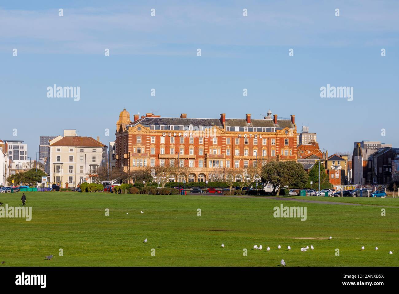 The classic Edwardian architecture Queens Hotel in Clarence Parade