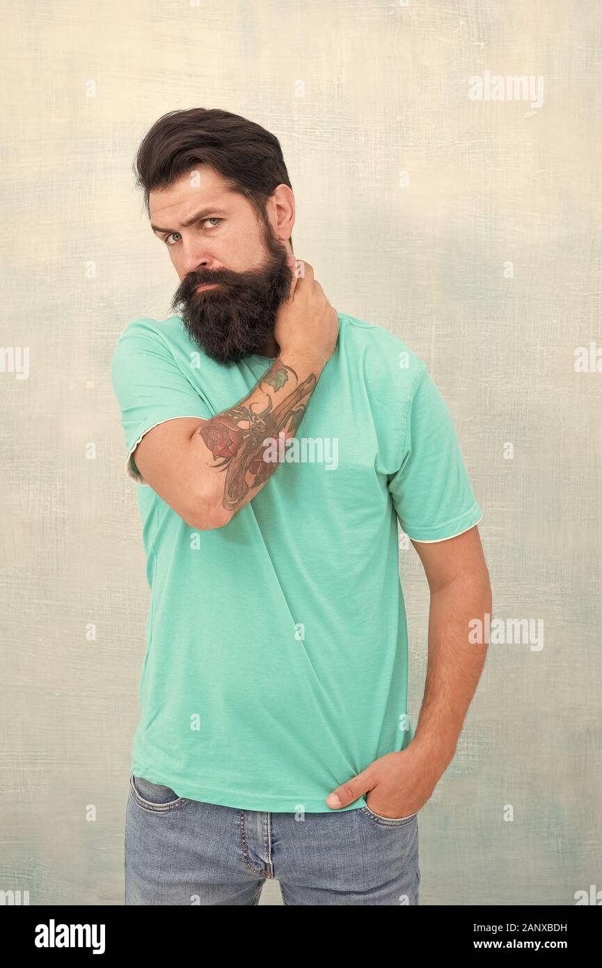 This is what man wants to look like. Bearded man. Hipster isolated on  white. Caucasian man with long mustache and beard hair. Brutal man with  stylish haircut in casual style Stock Photo -