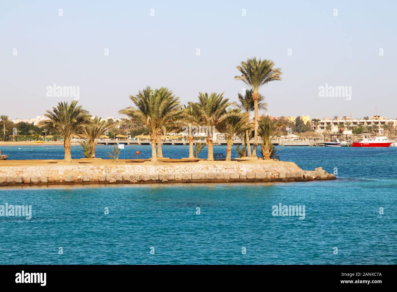 Small island with palm trees Stock Photo