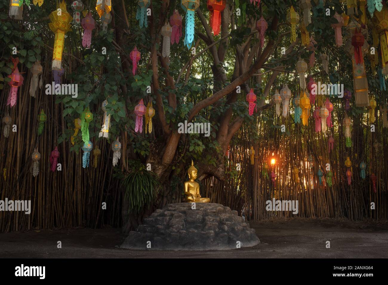 This is the picture of Wat Phantao, Buddhist Temple in Chiang Mai, Thailand Stock Photo