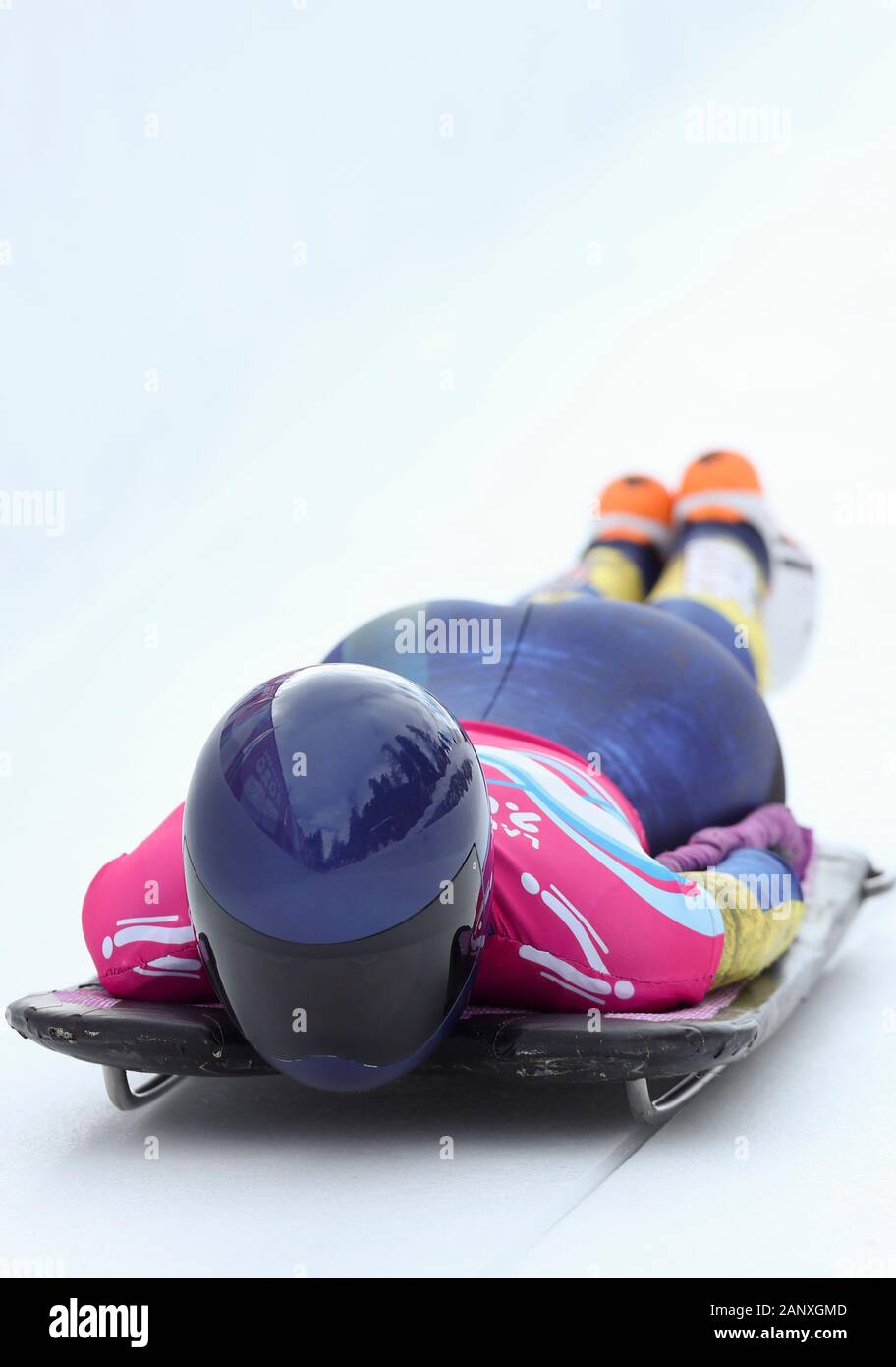 St. Moritz, Switzerland. 19th Jan, 2020. Paulina Ewald Grondal of Sweden competes during the women's skeleton heat 2 at the 3rd Winter Youth Olympic Games in St. Moritz, Switzerland, Jan. 19, 2020. Credit: Cheng Tingting/Xinhua/Alamy Live News Stock Photo