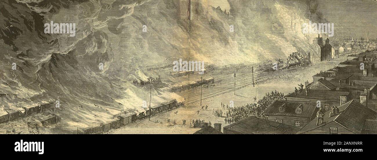 "A SteepleView of the Pittsburgh Conflagration"; engraving showing the