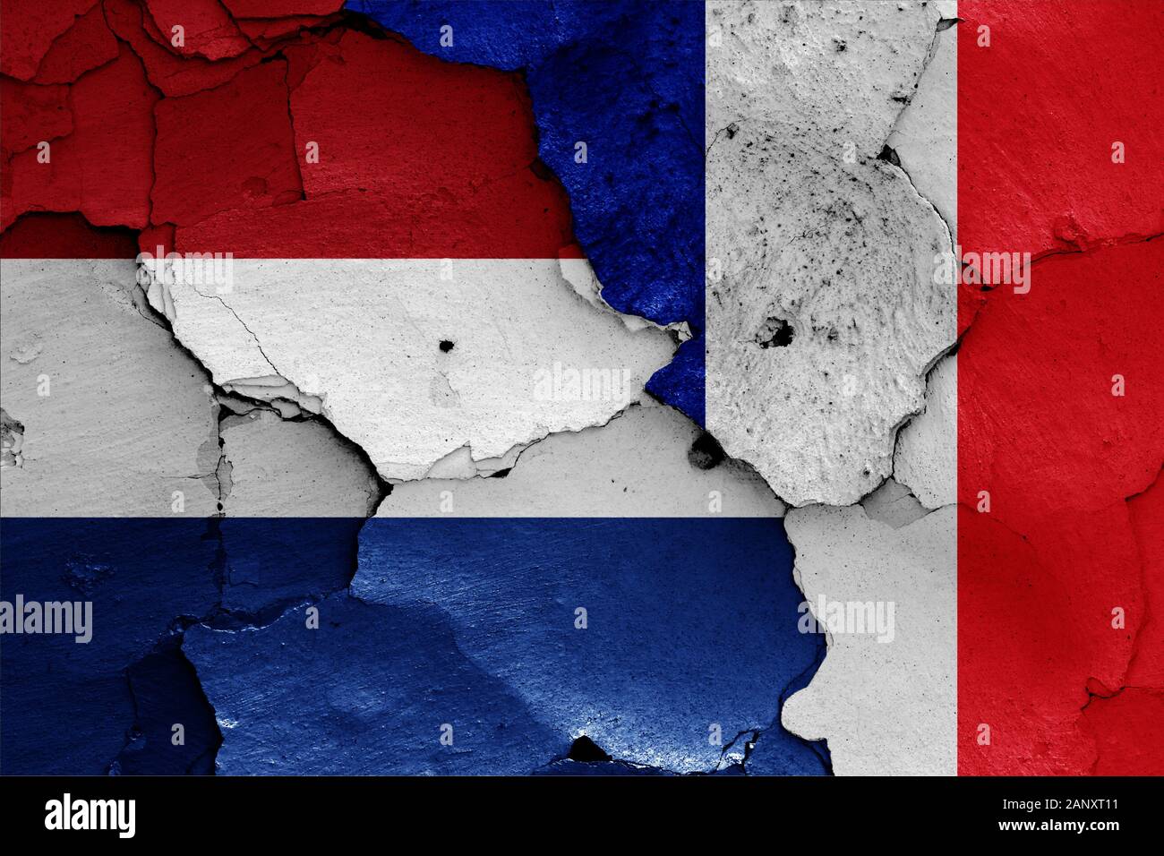 flags of Netherlands and France painted on cracked wall Stock Photo - Alamy