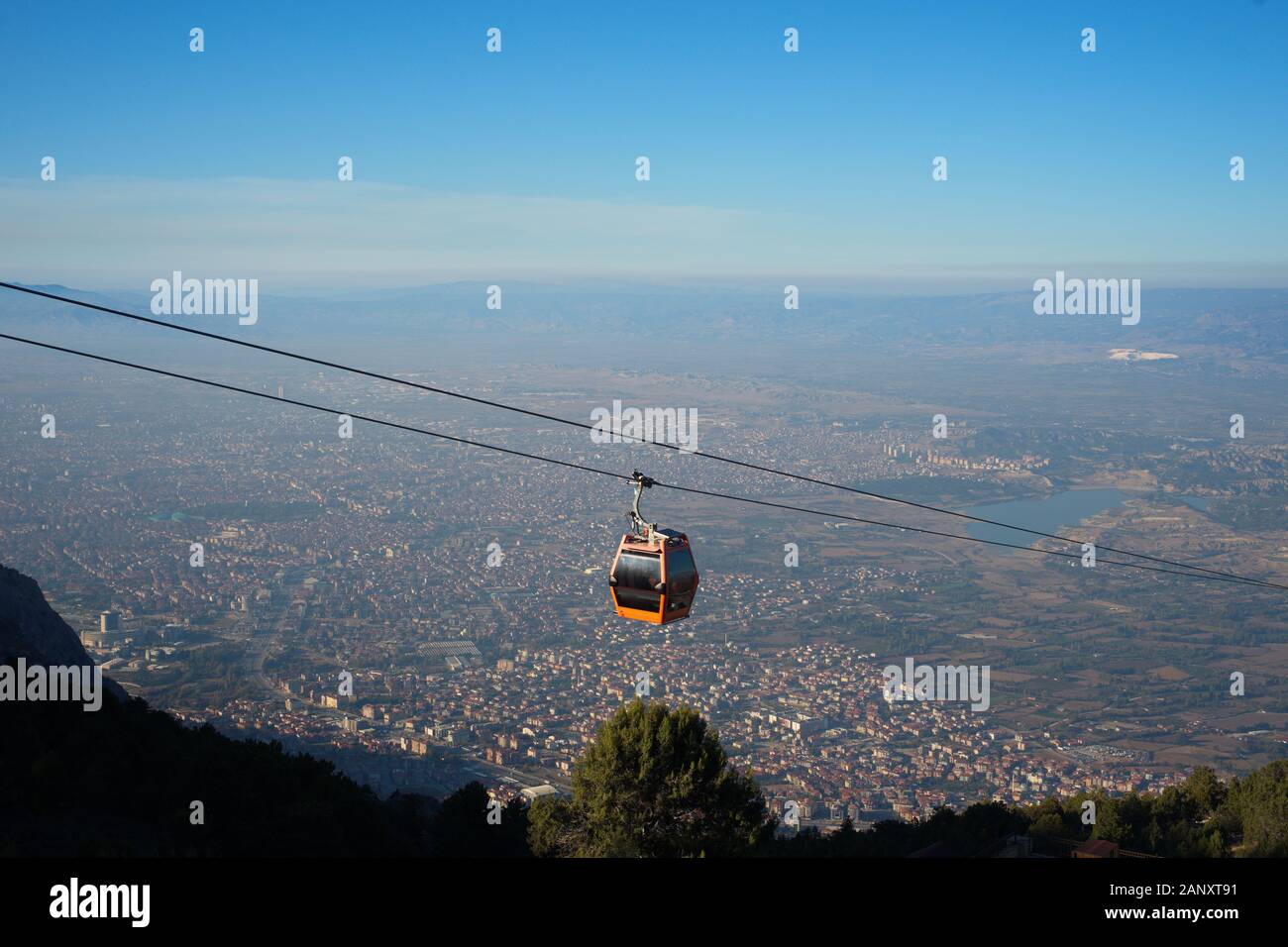 Cable car, city panorama City View. Tourist travel by cable car Stock ...